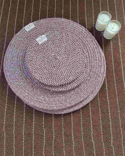 Maroon Cotton Heat Resistant and Reversible Place Mats with Round Table Mats | Pack Of 4