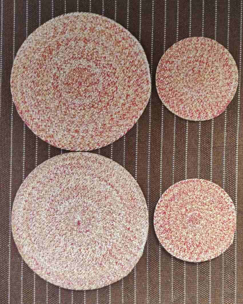 Red and Yellow Cotton Heat Resistant and Reversible Place Mats with Round Table Mats | Pack Of 4