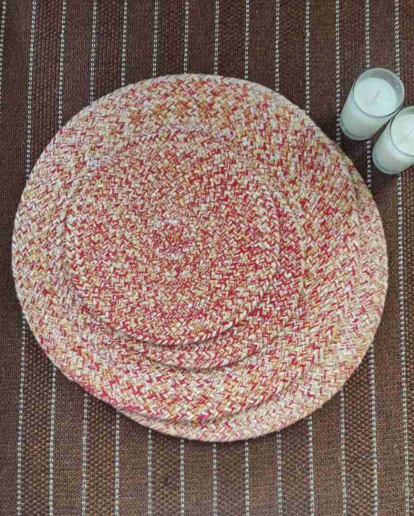 Red and Yellow Cotton Heat Resistant and Reversible Place Mats with Round Table Mats | Pack Of 4