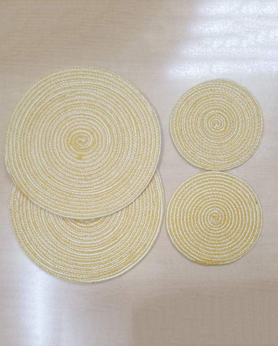 Yellow Cotton Heat Resistant and Reversible Place Mats with Round Table Mats | Pack Of 4