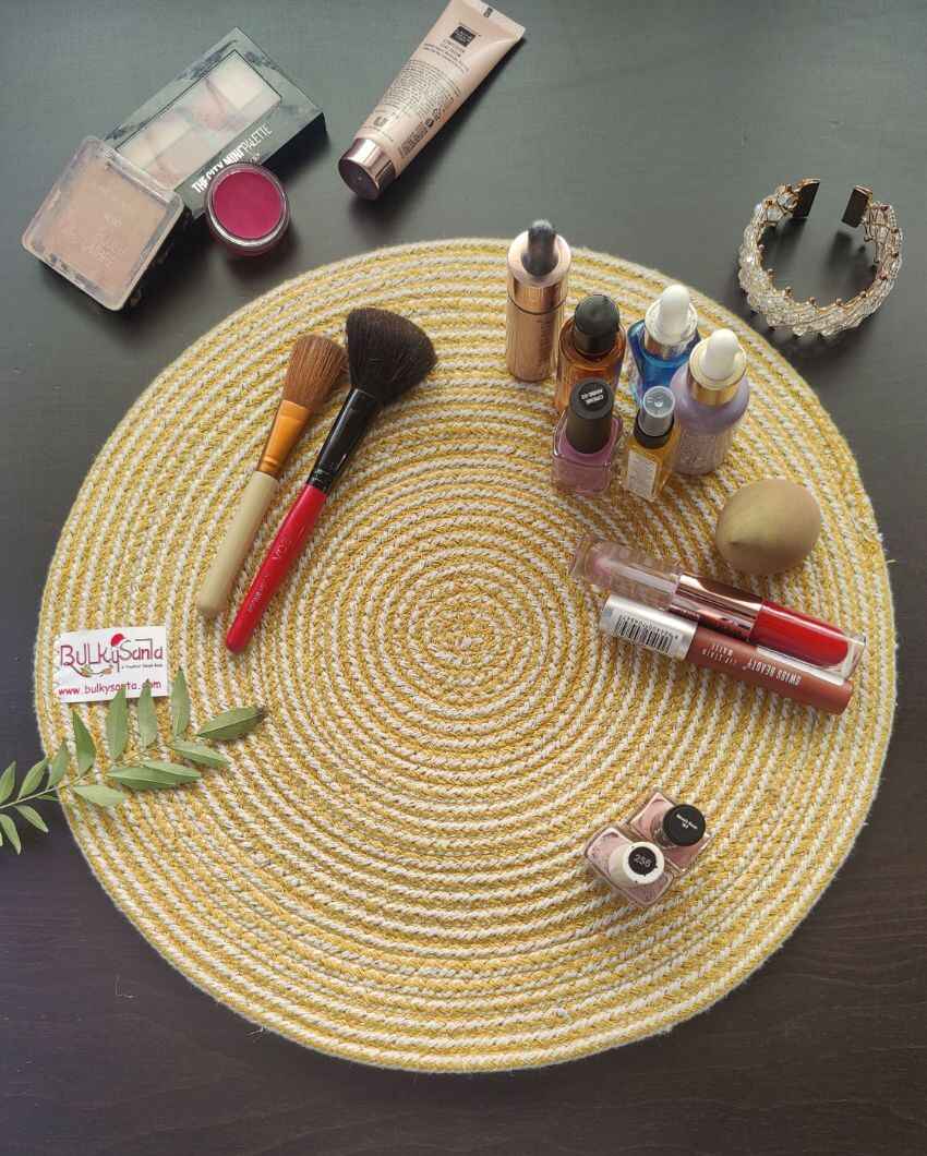 Yellow Cotton Heat Resistant and Reversible Place Mats with Round Table Mats | Pack Of 6