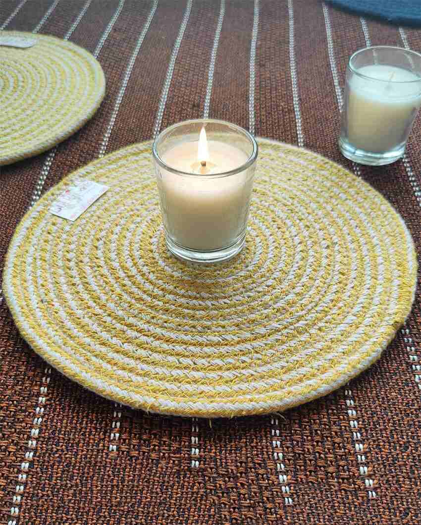 Yellow Cotton Heat Resistant and Reversible Place Mats with Round Table Mats | Pack Of 6