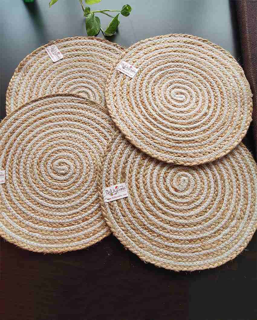 Heat Resistant and Reversible Cotton and Jute Place Mats with Round Table Mats | Pack Of 6