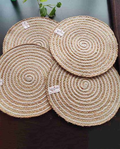 Heat Resistant and Reversible Cotton and Jute Place Mats with Round Table Mats | Pack Of 6