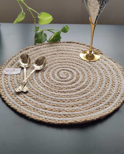 Heat Resistant and Reversible Cotton and Jute Place Mats with Round Table Mats | Pack Of 6