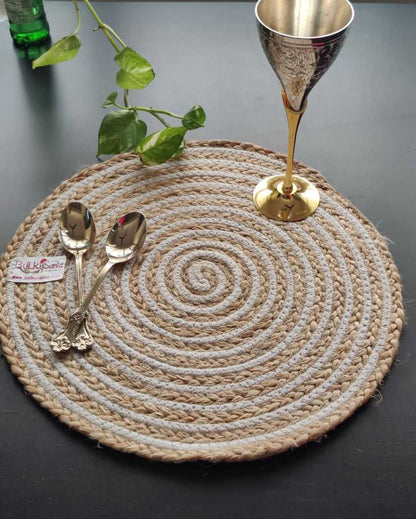 Heat Resistant and Reversible Cotton and Jute Place Mats with Round Table Mats | Pack Of 6