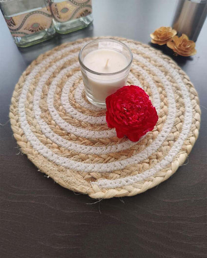 Heat Resistant and Reversible Cotton and Jute Place Mats with Round Table Mats | Pack Of 6