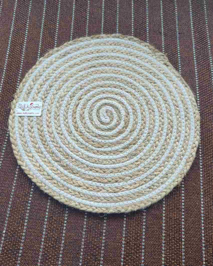 Heat Resistant and Reversible Cotton and Jute Place Mats with Round Table Mats | Pack Of 6