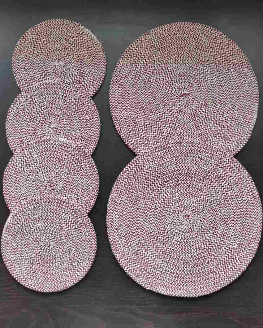 Maroon Cotton Heat Resistant and Reversible Place Mats with Round Table Mats | Pack Of 6