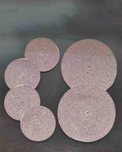 Maroon Cotton Heat Resistant and Reversible Place Mats with Round Table Mats | Pack Of 6