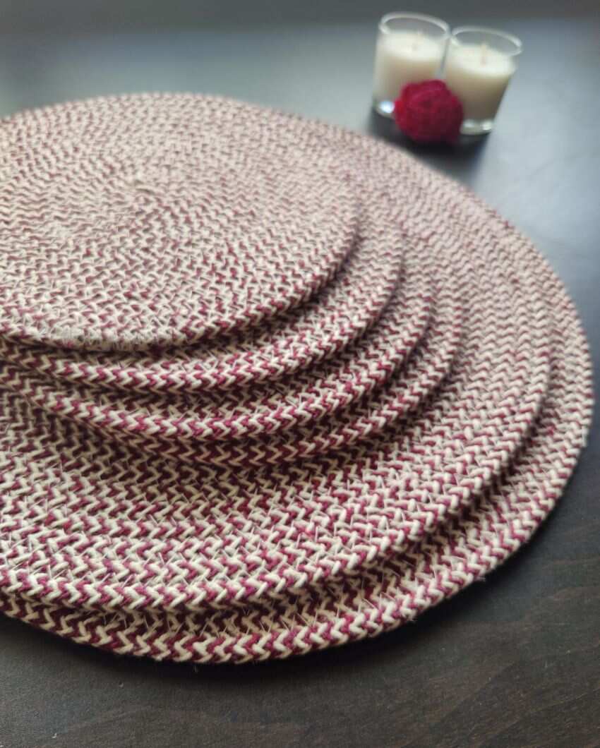 Maroon Cotton Heat Resistant and Reversible Place Mats with Round Table Mats | Pack Of 6