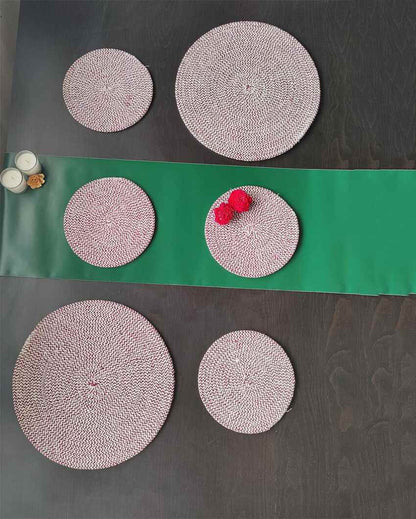 Maroon Cotton Heat Resistant and Reversible Place Mats with Round Table Mats | Pack Of 6