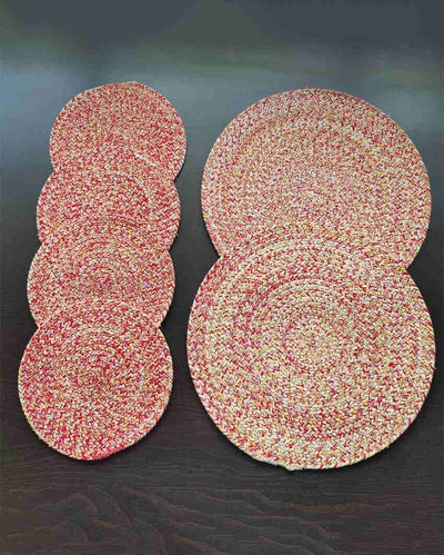 Red and Yellow Cotton Heat Resistant and Reversible Place Mats with Round Table Mats | Pack Of 6