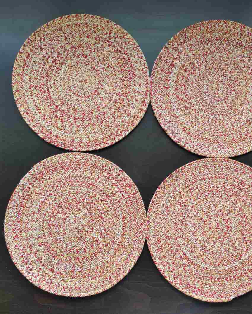 Red and Yellow Cotton Heat Resistant and Reversible Place Mats with Round Table Mats | Pack Of 6