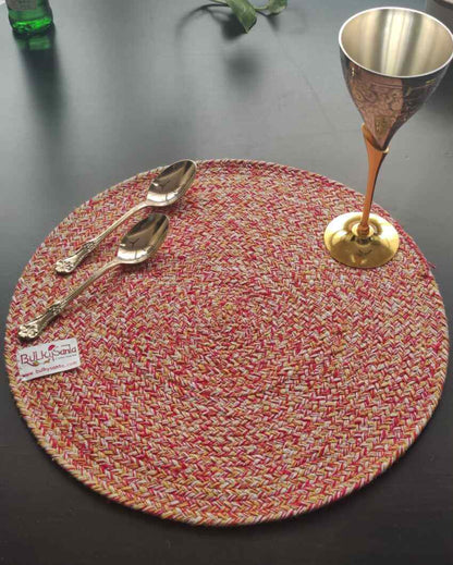 Red and Yellow Cotton Heat Resistant and Reversible Place Mats with Round Table Mats | Pack Of 6