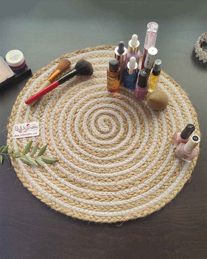 Heat Resistant and Reversible Cotton and Jute Mixed Place Mats with Round Table Mats | Pack Of 8