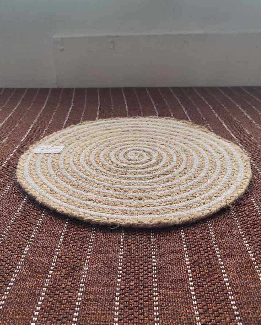 Heat Resistant and Reversible Cotton and Jute Mixed Place Mats with Round Table Mats | Pack Of 8