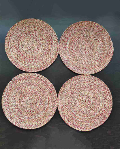 Red and Yellow Cotton Heat Resistant and Reversible Place Mats with Round Table Mats | Pack Of 8