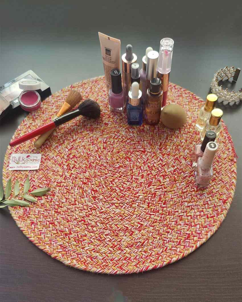 Red and Yellow Cotton Heat Resistant and Reversible Place Mats with Round Table Mats | Pack Of 8