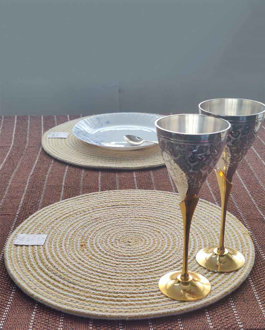 Yellow Cotton Heat Resistant and Reversible Place Mats with Round Table Mats | Pack Of 8