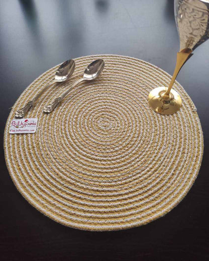 Yellow Cotton Heat Resistant and Reversible Place Mats with Round Table Mats | Pack Of 8