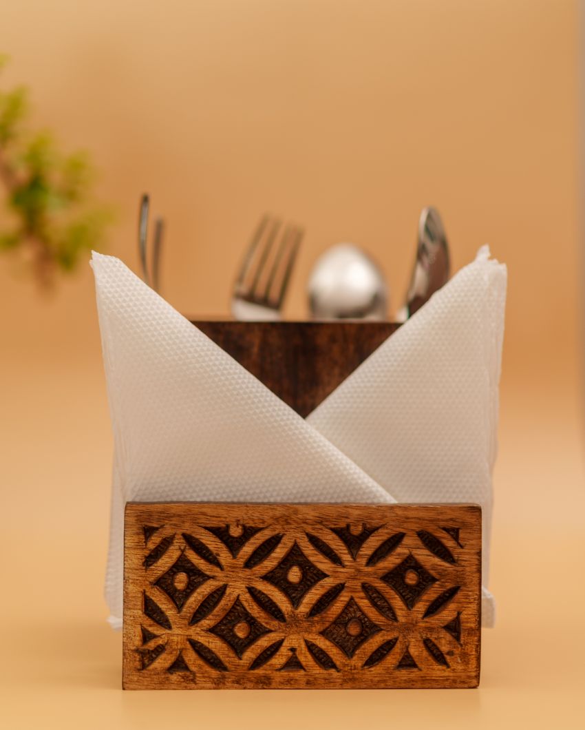 Elegance The Beauty Of Wooden Brown Cutlery Holder | 5 x 5 x 5 inches