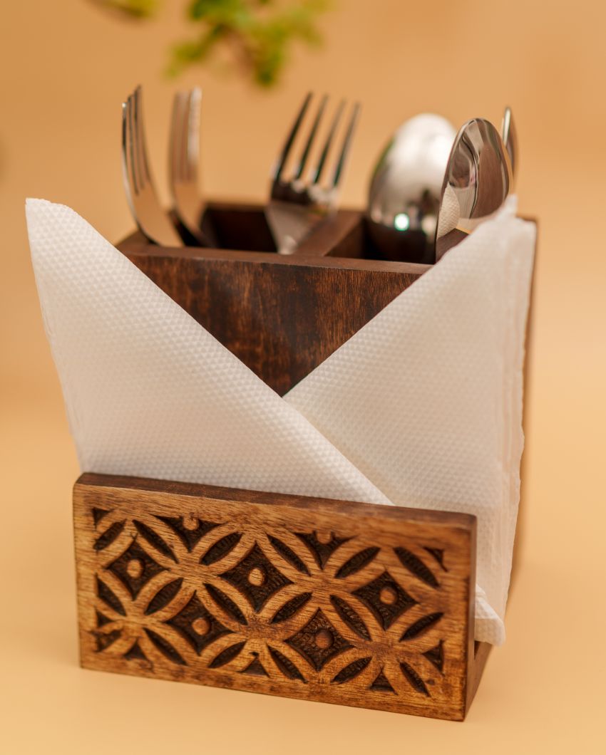 Elegance The Beauty Of Wooden Brown Cutlery Holder | 5 x 5 x 5 inches