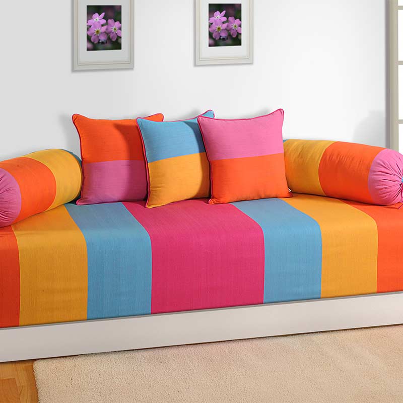 Multicolor Diwan Set with Bolster and Cushion Covers |Set of 6 pcs Default Title