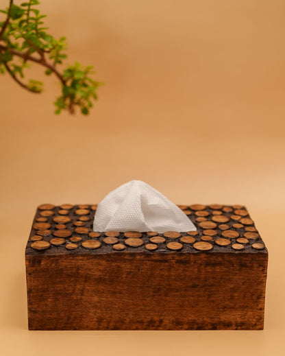 Dotted Wooden Brown Napkin Box | 9 x 5 x 3 inches