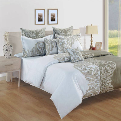 White Ethnic Shadow Print Cotton Bedding Set King Size