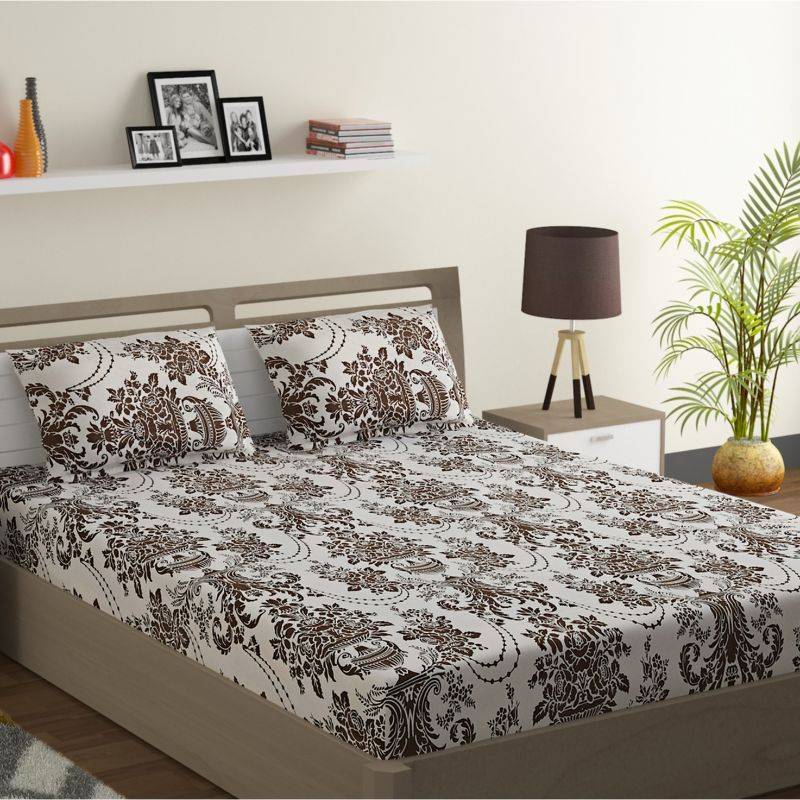 Brown Geometric Shadow Print Cotton Bedding Set King Size