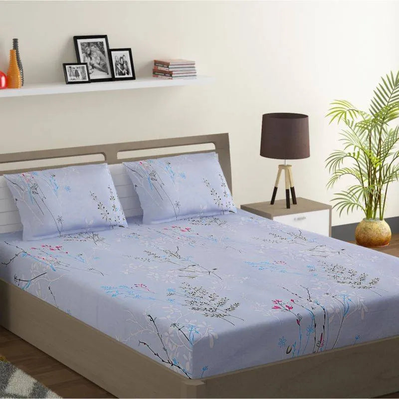 Sky Blue Floral Shadow Print Cotton Bedding Set King Size