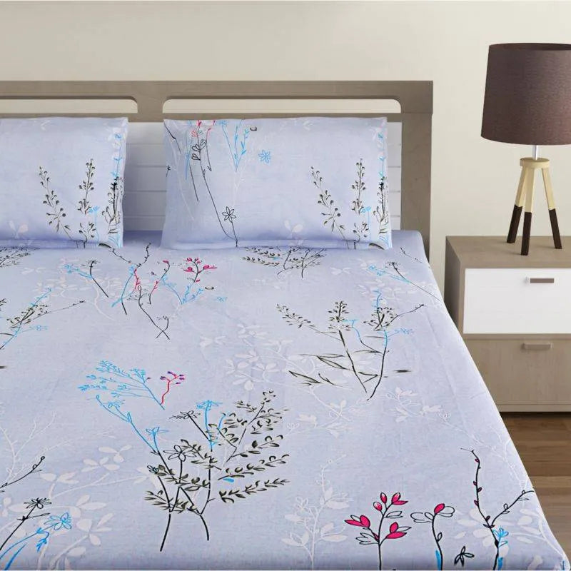 Sky Blue Floral Shadow Print Cotton Bedding Set King Size