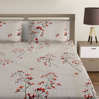 Brown Floral Glow Print Cotton Bedding Set King Size