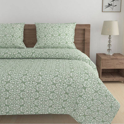 Green Floral Premium Print Cotton Bedding Set King Size