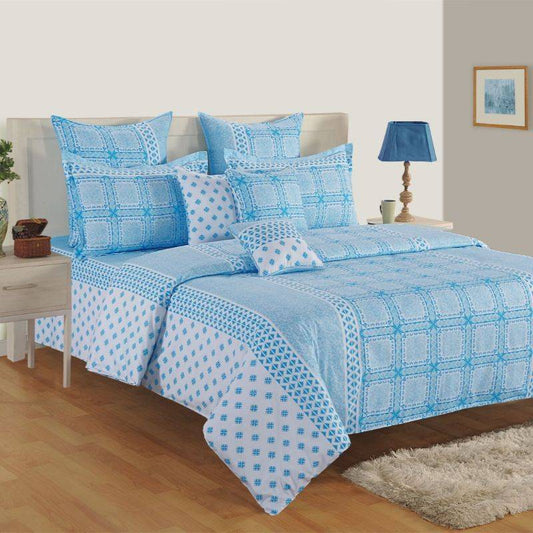 Satin Blue Floral Premium Print Cotton Bedding Set King Size