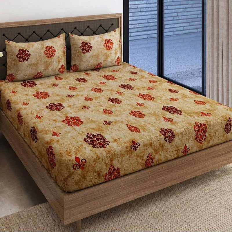 Brown Motifs Modern Print Cotton Satin Bedding Set King Size