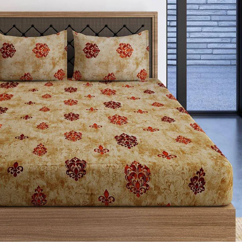 Brown Motifs Modern Print Cotton Satin Bedding Set King Size