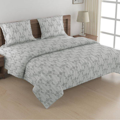 Grey Floral Exclusive Print Cotton Satin Bedding Set King Size