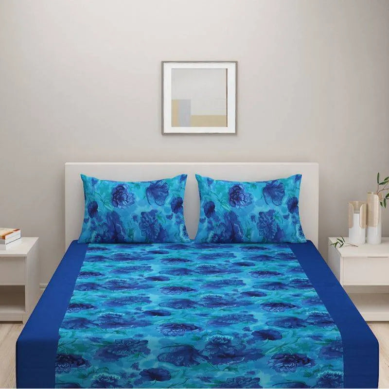 Blue Floral Shadow Print Cotton Bedding Set King Size