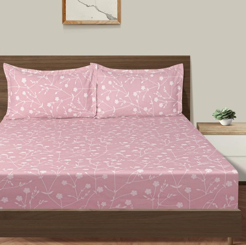 Pink Allium Floral Print Cotton Bedding Set King Size