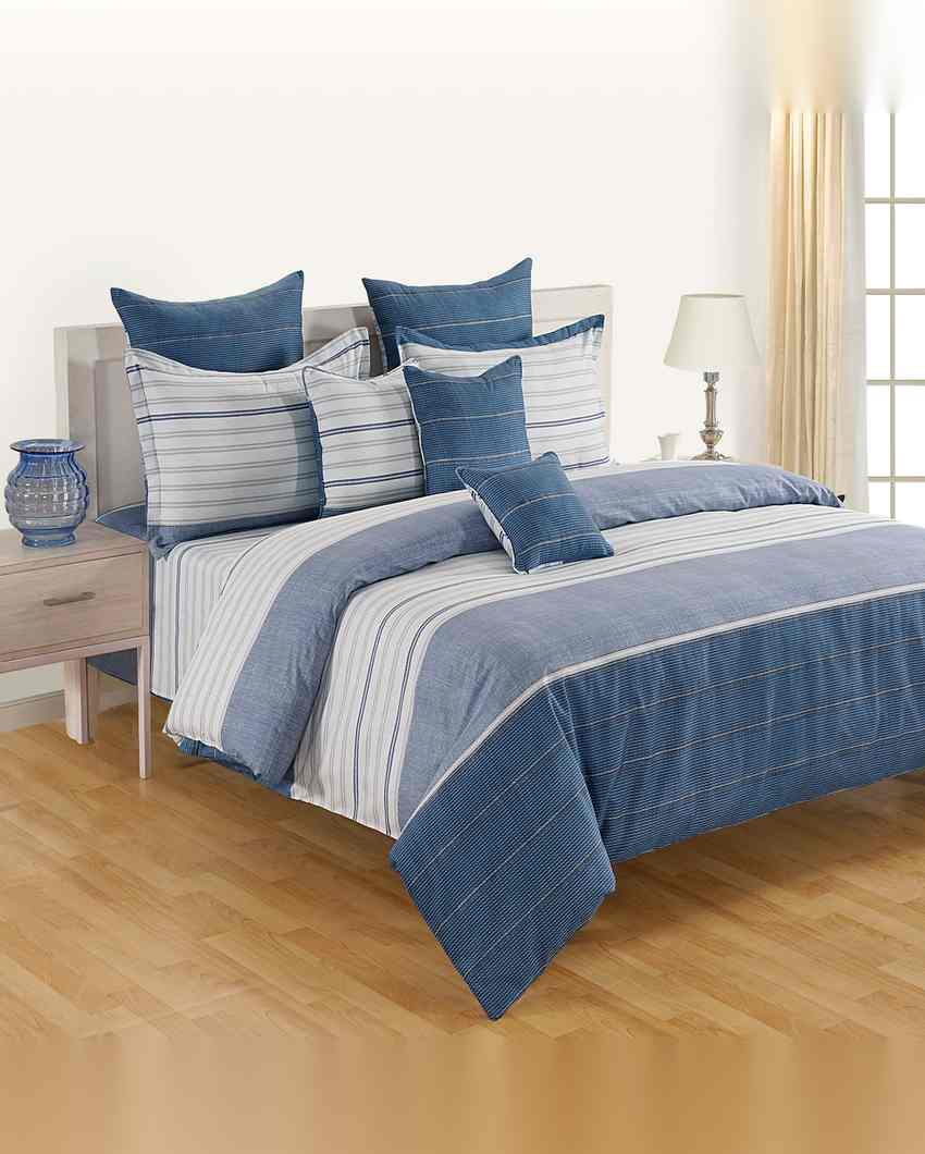 Stylish Amanda Strip Print Pure Cotton One King Bedsheet With Two Pillow Covers Set | 108 x 108 inches