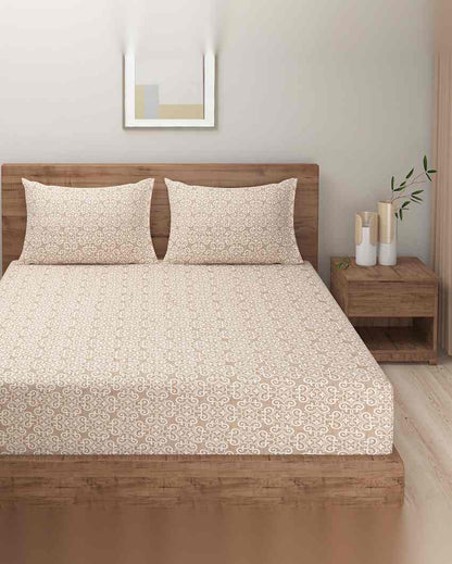 Stylish Geometric Amanda Pure Cotton One King Bedsheet With Two Pillow Covers Set | 108 x 108 inches