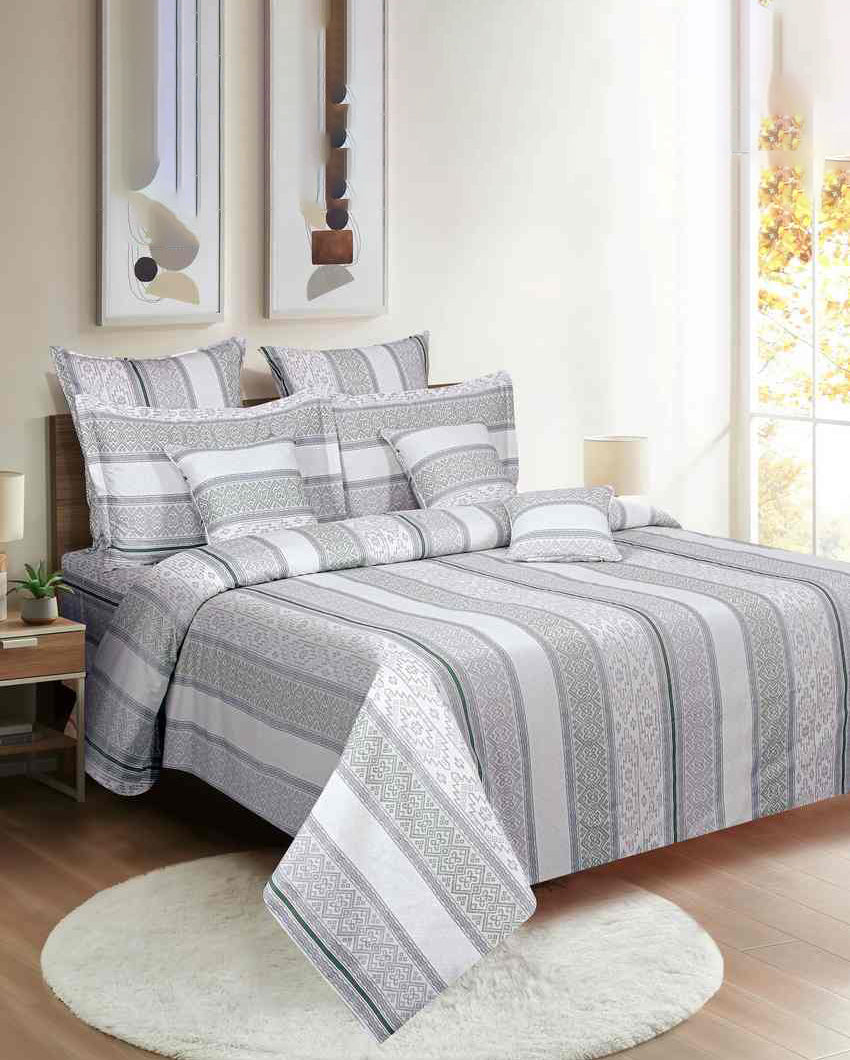 Geometric Amanda Pure Cotton One King Bedsheet With Two Pillow Covers Set | 108 x 108 inches