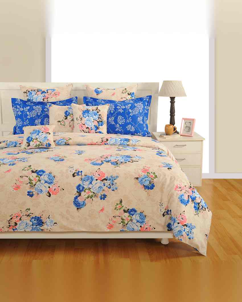 Chic Floral Amanda Pure Cotton One King Bedsheet With Two Pillow Covers Set | 108 x 108 inches