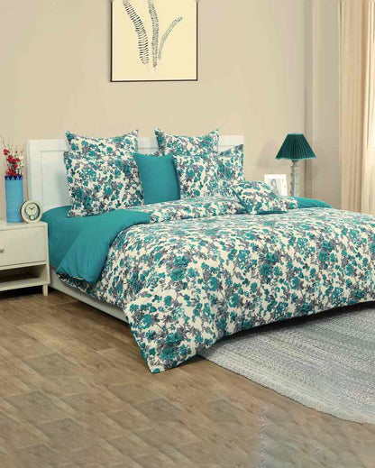 Elegant Floral Print Shades Of Paradise Pure Cotton One King Bedsheet With Two Pillow Covers Set | 108 x 108 inches