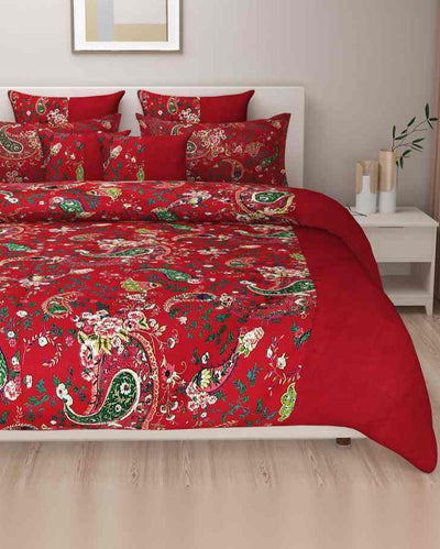 Sophisticated Floral Print Shades Of Paradise Pure Cotton One King Bedsheet With Two Pillow Covers Set | 108 x 108 inches