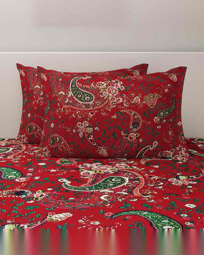 Sophisticated Floral Print Shades Of Paradise Pure Cotton One King Bedsheet With Two Pillow Covers Set | 108 x 108 inches