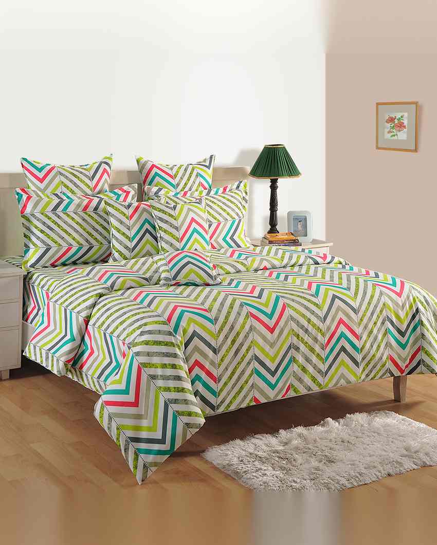 Chic Geometric Sparkle Roto Cotton One King Bedsheet With Two Pillow Covers Set | 108 x 108 inches