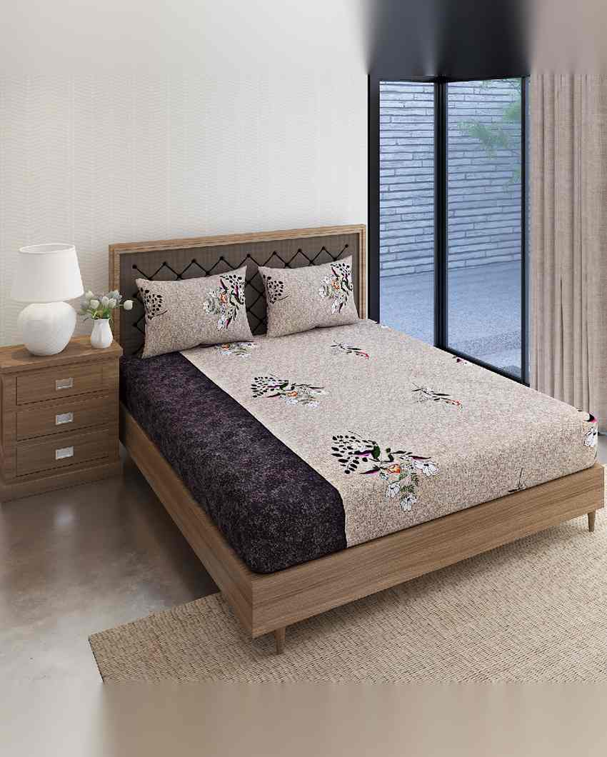 Charming Veda Floral Print Pure Cotton One King Bedsheet With Two Pillow Covers Set | 108 x 108 inches